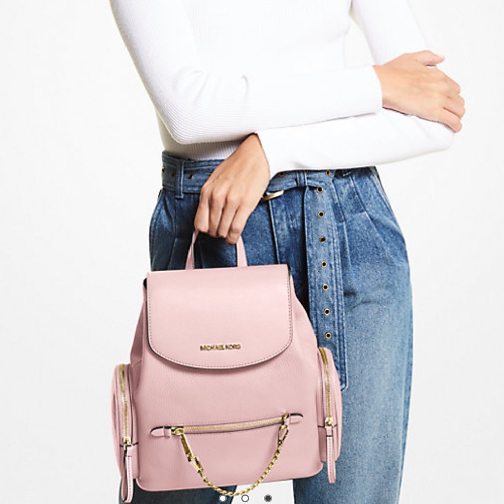 MICHAEL KORS 
Jet Set Medium Pebbled Leather Backpack POWDER BLUSH COLOR - Picture 2 of 16